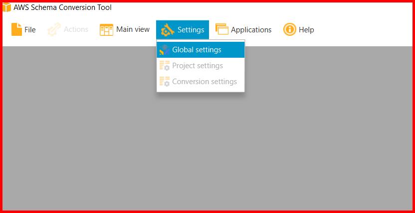 Picture showing the Global settings submenu inside the Settings menu
